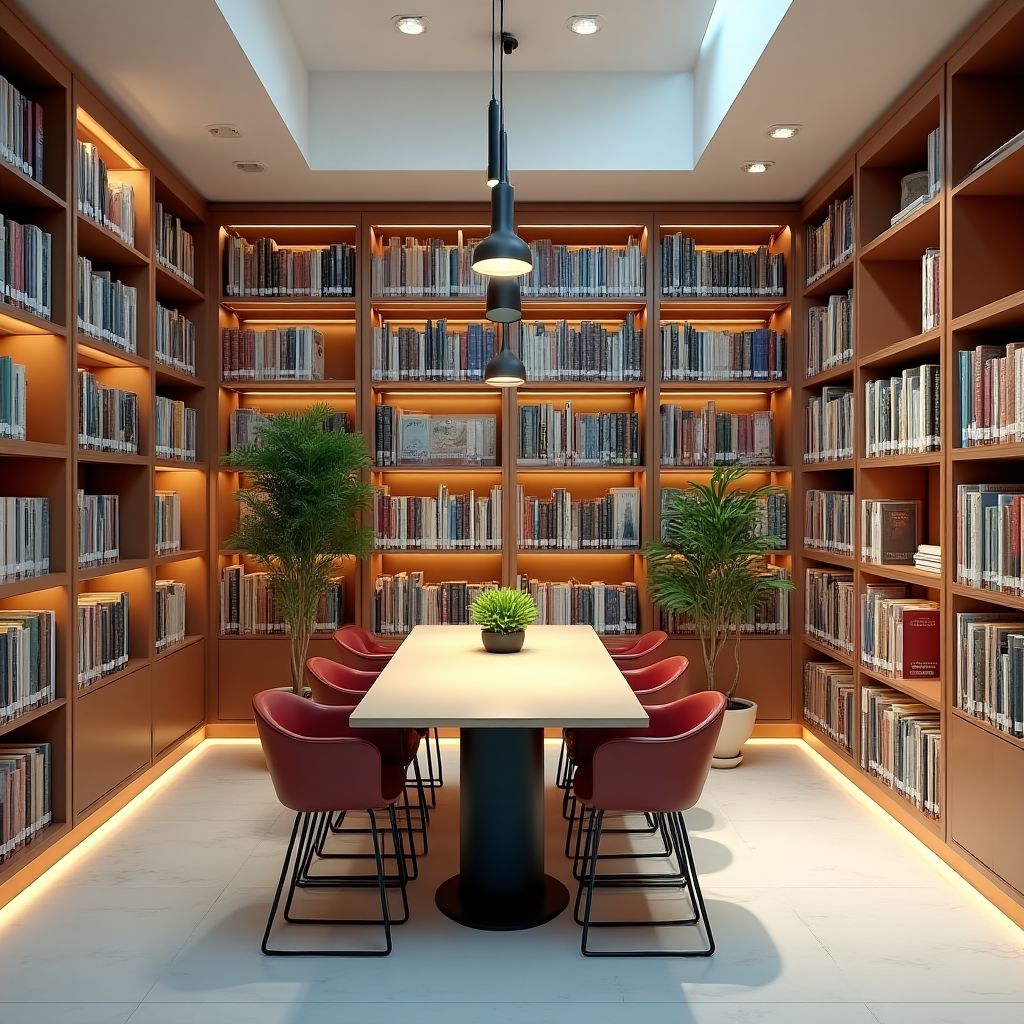 Library and self-study area with English resources